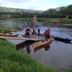 Großes Getümmel am Anleger von Gieselwerder bei Wesermarathon 2019. Großes Getümmel am Anleger von Gieselwerder