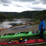 Blick vom Wassersportverein Beverungen flussabwärts nach Höxter beim Wesermarathon 2019. Blick vom Wassersportverein Beverungen flussabwärts nach Höxter.
